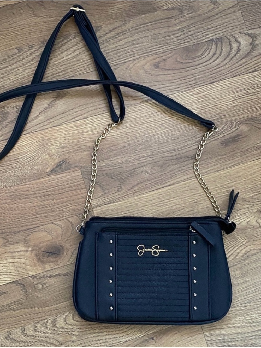 Jessica Simpson Black Quilted Crossbody with Gold Chain